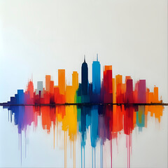 A minimalist painting of a city skyline in bright colors and high resolution - generated by ai