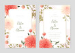 Pink chrysanthemum wedding invitation card template with flower and floral watercolor texture vector