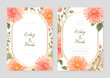 Pink chrysanthemum luxury wedding invitation with golden line art flower and botanical leaves, shapes, watercolor