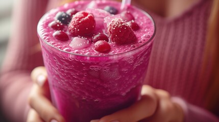 Sticker - berry cocktail in female hands close-up