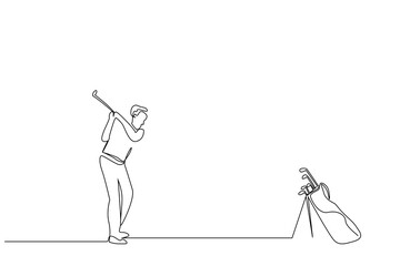 Wall Mural - mature rich man golf hobby sport lifestyle one line art design vector