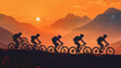 Imagine an image capturing the essence of a serene moment during a sunset, where the silhouettes of a couple on bicycles stand out against a picturesque backdrop They are engaged in a leisurely ride a
