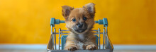 A Little Cute Puppy Dog In A Shopping Cart ,
Puppy Pomeranian Breed So Cute Sleeping Alone In Cage Dog With Sadness And Lonely In Eye