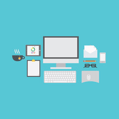 Poster - Logo, icon and emoji or sign for remote business, social media and app or mockup. Corporate ecommerce design, notification or graphic illustration for digital website isolated on blue background