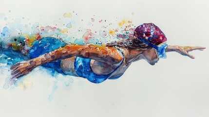 Wall Mural - Abstract watercolor painting of a swimmer woman