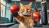 Fototapeta  - オレンジ猫のファイトポーズ ボクシング ジム