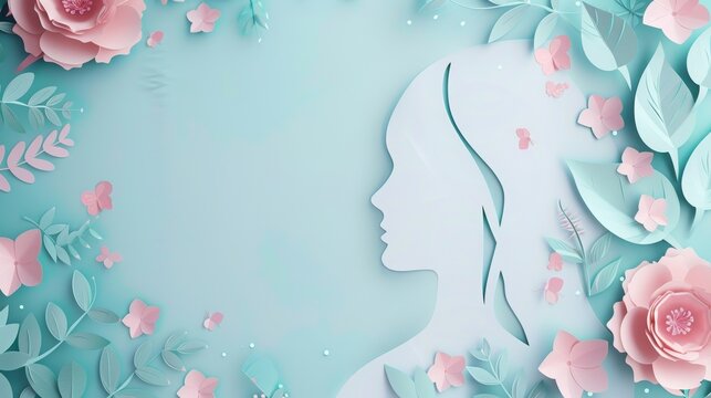 paper style, world woman's day, celebration, female, background with an empty space in the middle for text and copy, 16:9