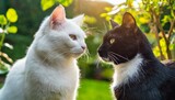 Fototapeta  - 白猫と黒猫の対面