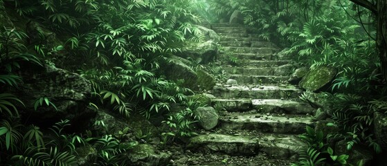 Wall Mural -  A jungle trail lined with lush vegetation