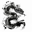 蛇の筆書きのモノクロイラスト「AI生成画像」