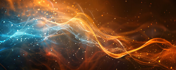 Wall Mural - abstract futuristic background with glowing waves and bokeh lights on a dark brown background ai gen