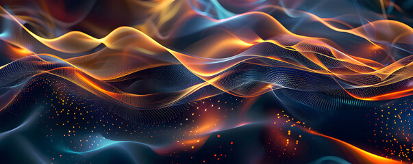 Wall Mural - abstract futuristic background with glowing waves and bokeh lights on a dark brown background ai generative