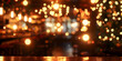 Golden glitter retro lights bokeh abstract background shiny blurred festive holiday texture, Closeup of twinkling christmas lights display,Defocused nightlights blurred background.

