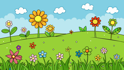 Wall Mural - spring meadow with flowers