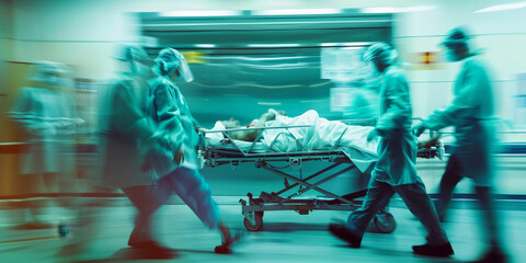 Canvas Print - A group of medical professionals are rushing to help a patient on a gurney