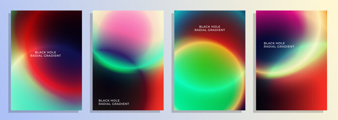 Wall Mural - abstract colorful black hole radial grainy gradient cover poster background design set.