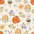 Seamless pattern with Easter sweets and flowers.