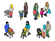 Set of Isometric people, Shopper and Family