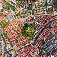 Sticker - Gothenburg, Sweden. Skansen Kronan - fortress tower. Panorama of the city in summer in cloudy weather. HEAD OVER SHOT. Aerial view