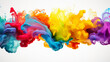 Colorful splash. Liquid and smoke explosion of colors on white background,. Abstract pattern. Horizontal banner