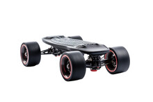 A Skateboard With Four Wheels. The Wheels Are Attached And Ready For Use, With The Deck Facing Upwards. Isolated On A Transparent Background PNG.