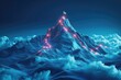An abstract mountain with a path to the summit and a flag. Success Steps Infographic: Climbing the Futuristic Mountain of Achievement with Low Poly Wireframe Design