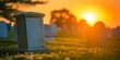 Sunlit tombstones at a cemetery during sunset, evoking peaceful finality.