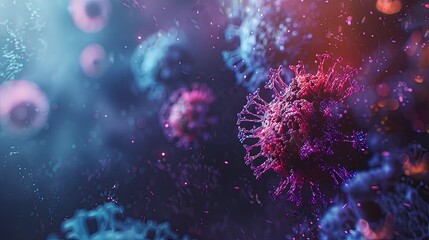 virus background . Virology medicine panorama long wide illustration - vaccination injection against corona virus, covid, flu, microscopic view of influenza virus cells,3d viruses texture science  