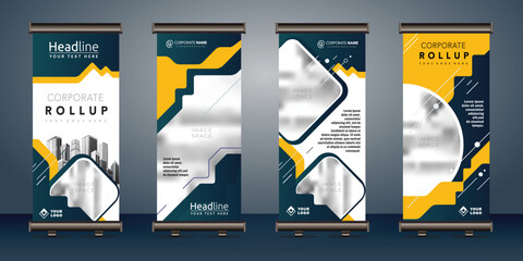 Wall Mural - roll up banners template with business presentation design template 