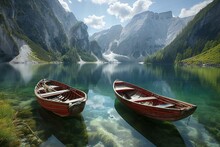 Boat on the lake of Braies, South Tyrol, Italy