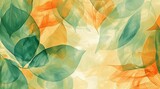 Fototapeta Boho - Translucent watercolor background with orange and green leaves
