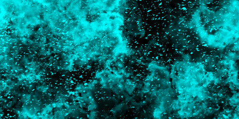 Fototapete - Abstract dynamic particles with soft Blue clouds on dark background. Defocused Lights and Dust Particles. Watercolor wash aqua painted texture grungy design.	
