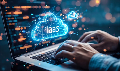 Poster - it professional explores concept of infrastructure as a service (iaas) through digital cloud interfa