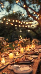 Poster - A wooden table topped with plates and candles