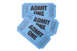 Three Admit One Entry Tickets, Isolated on transparent background