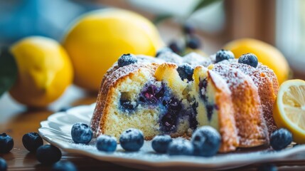 Sticker - A blueberry bundt cake with a slice taken out of it