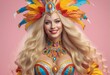 Portrait of a beautiful blonde woman in a carnival costume