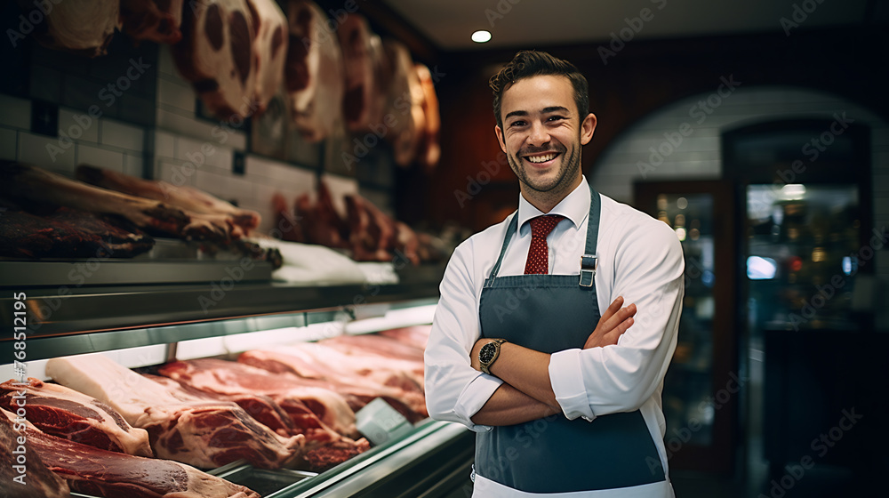 Portrait of Confident Young Butcher with Arms Crossed Standing Proudly ...