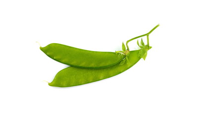 Fresh sugar snap pea isolated on white background. Green Snow peas isolated. Green food.