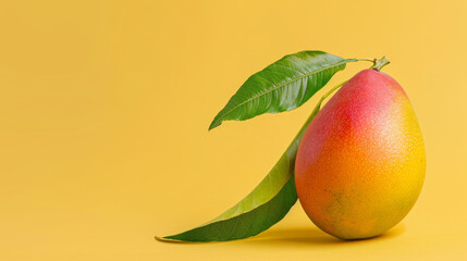 Canvas Print - Juicy mango on a vibrant yellow background with space for text.