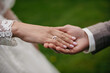 Hand in hand. Certification and marriage proposal. Gentle manicure on beautiful hands