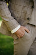 Beige plaid suit for a businessman. Work or holiday suit