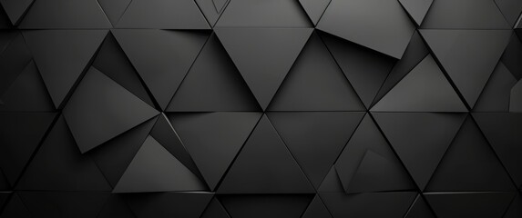  Abstract black geometric background with triangle pattern, seamless texture. Modern wallpaper design for banner, poster or packaging. Dark gray metal triangles on grunge wall backdrop