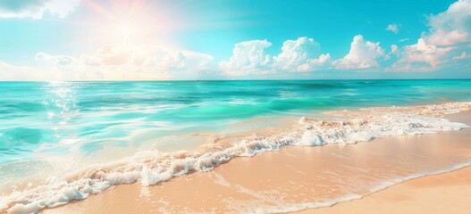 Wall Mural - serene beach with crystal clear turquoise water and white sand under the bright blue sky