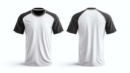 white jersey mockup design with black short sleeves front and back isolated on white background