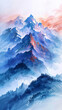 light watercolor of high mountains,  