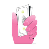 Fototapeta  - hand holding stack of paper bills. flat vector illustration isolated on white background. money saving concept. stylish bright gradient. editable stroke