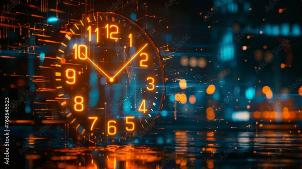 A digital clock with numbers that pulse with light, illustrating how ...