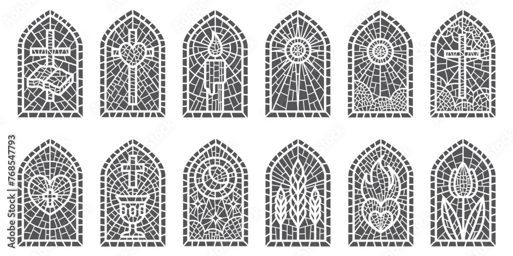 Church Window Mathmatical Pattern Glass church windows with mosaic. Religious catholic and christian ...