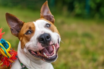 Naklejka na meble staffordshire bull terriers gleeful expression with chew toy